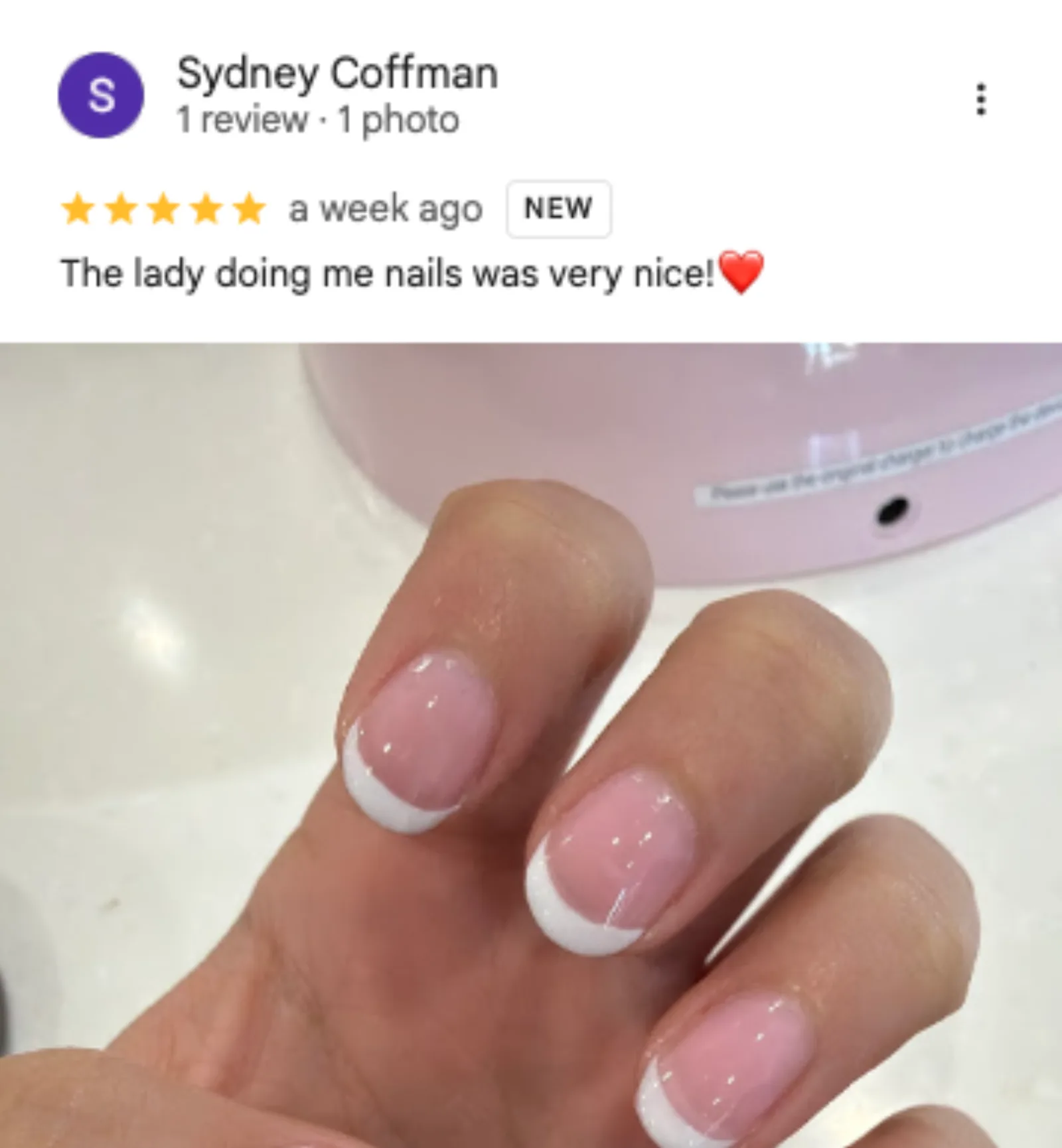 Sydney Coffman 5-star Google review of Trust Nails & Spa