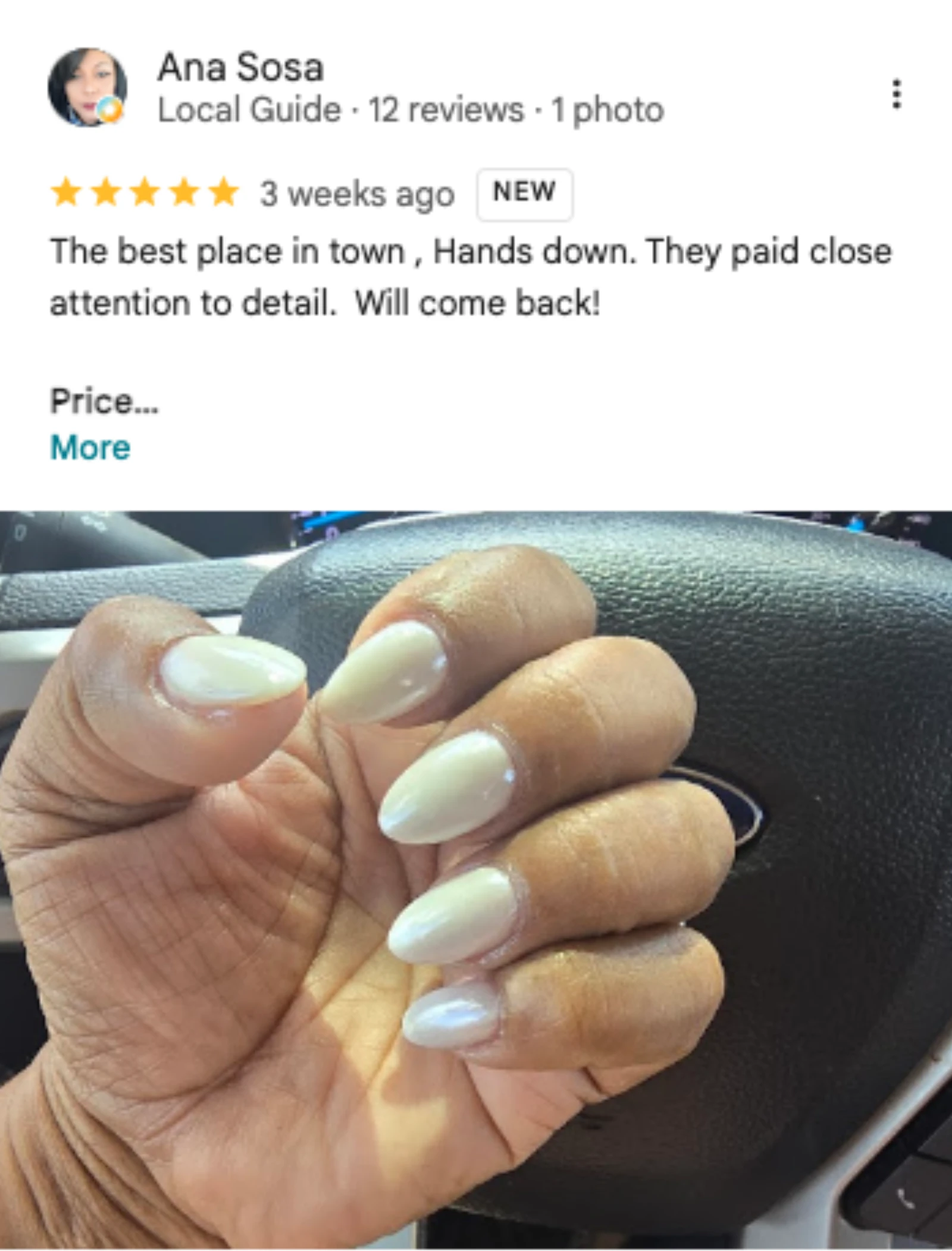 Ana 5-star Google review of Trust Nails & Spa manicure